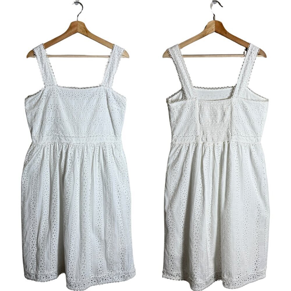 Chelsea & Violet Lace Eyelet Smocked Midi Dress Women's Large White Cottagecore